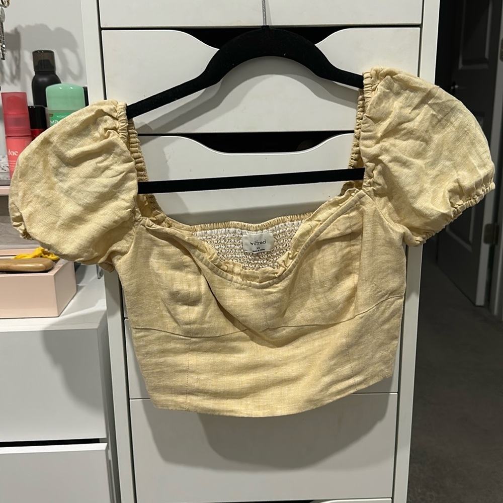 Wilfred Puffed Sleeves Crop Top 100% Organic Linen